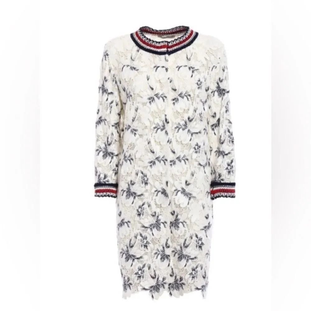 Ermanno Scervino Cream and Black Floral crochet lace long cardigan, L